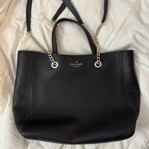Kate Spade Black Leather Tote Bag Chain Strap